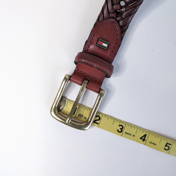 Tommy Hilfiger Braided Vegetable Burnish Genuine Leather Belt Brass Buckle XXL - Picture 9 of 10